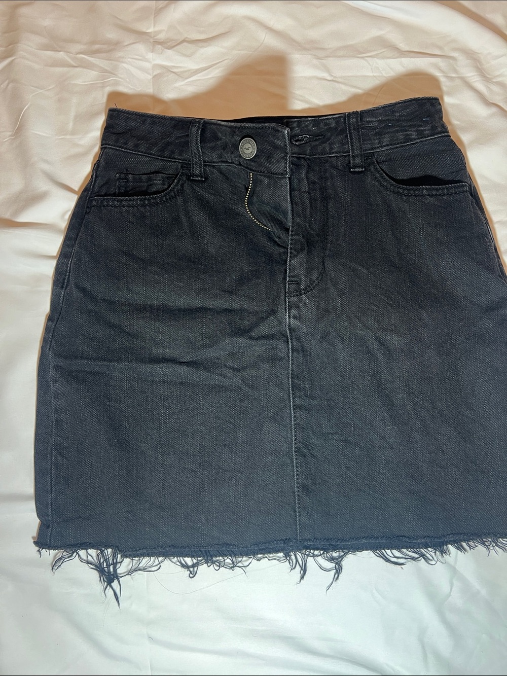 Hollister Black Frayed Hem Denim Mini Skirt
